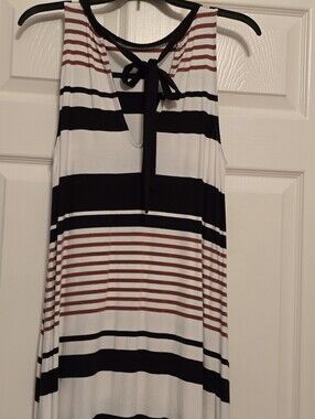 LOFT Striped Sleeveless Dress in Black, White & Rust